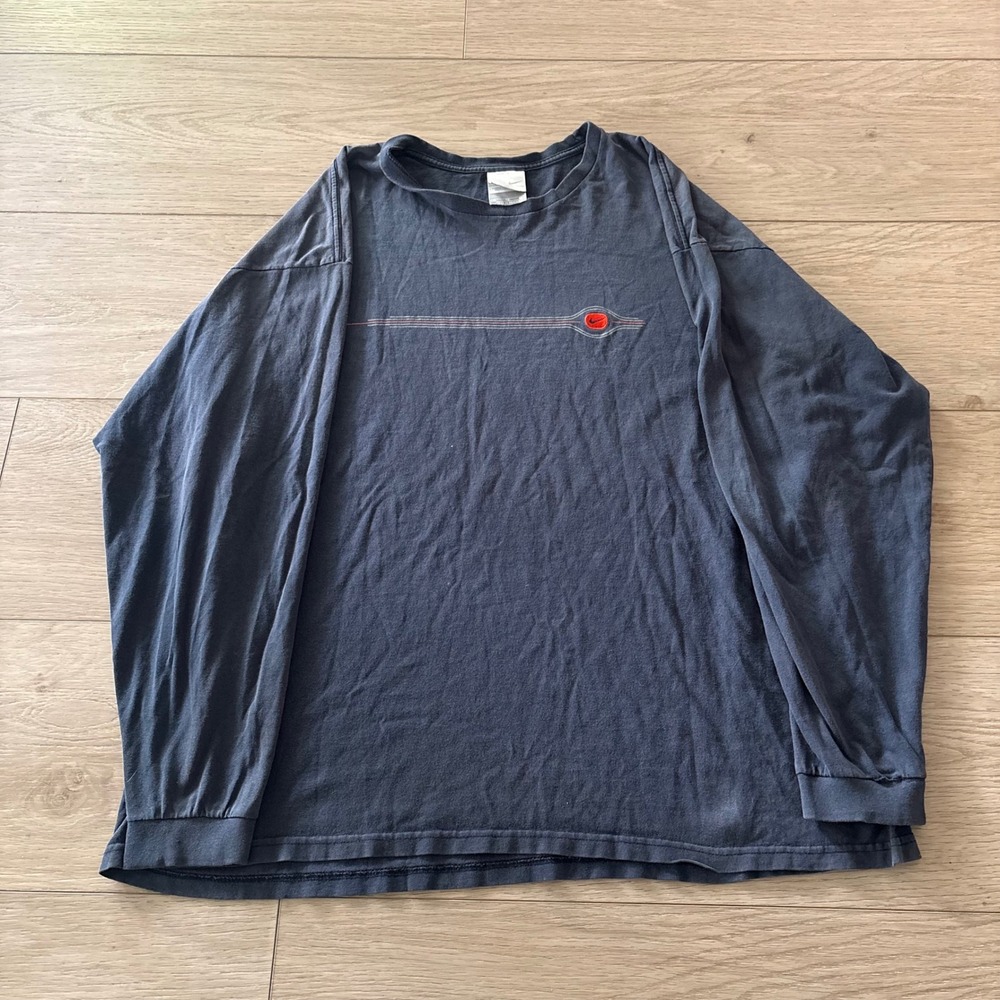 Vintage Nike Long Sleeve T-Shirt Mens XL Navy Blue Red Swoosh Graphic